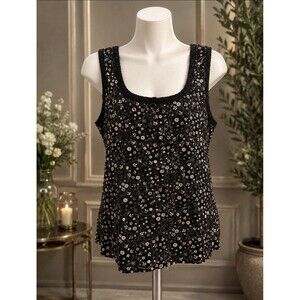 Gitano Women’s Floral Tank Top Size L Black Ivory Stretch 32” Bust